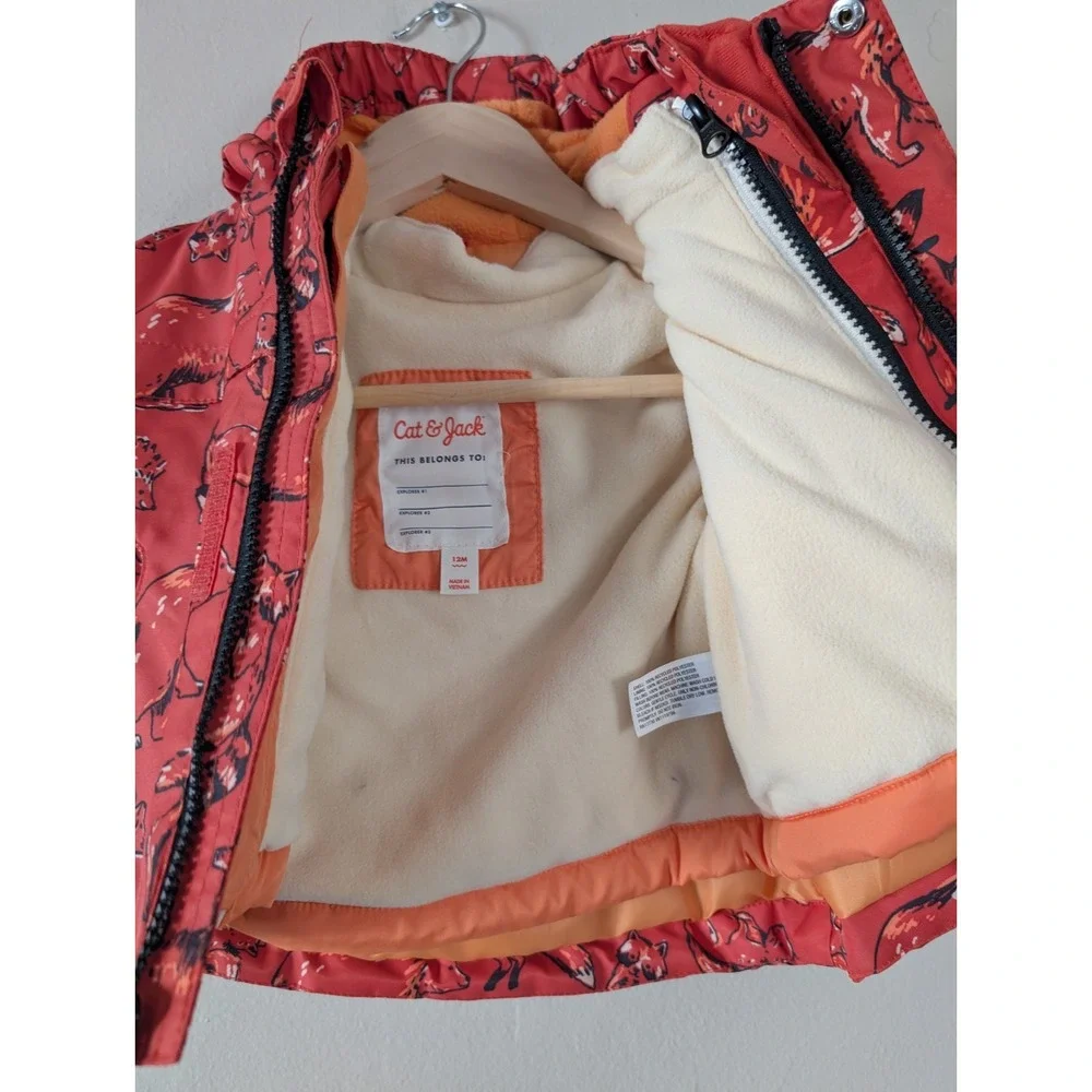 Cat & Jack‎ Toddler 3-in-1 Puffer Jacket Set Orange Woodland Animals Child 12m